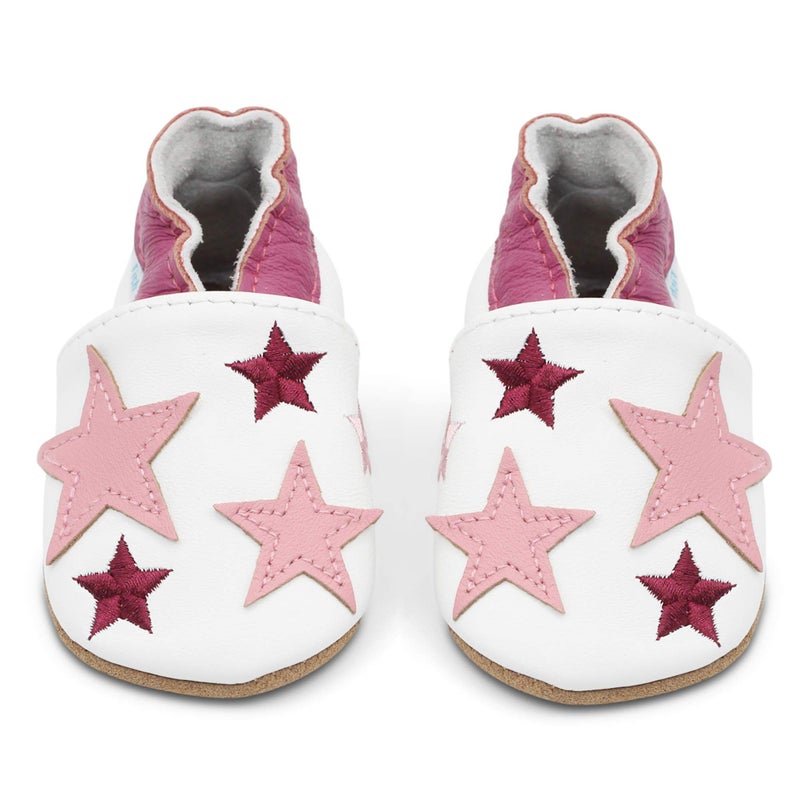 Dotty Fish Soft Leather Infant Shoes Girls pre-Walkers. White with Pink Stars. 18-24 Months - Image 4
